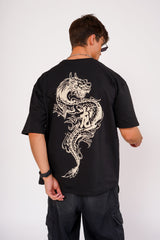 Japanese Dragon Puff Print Oversized Tee