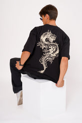 Japanese Dragon Puff Print Oversized Tee